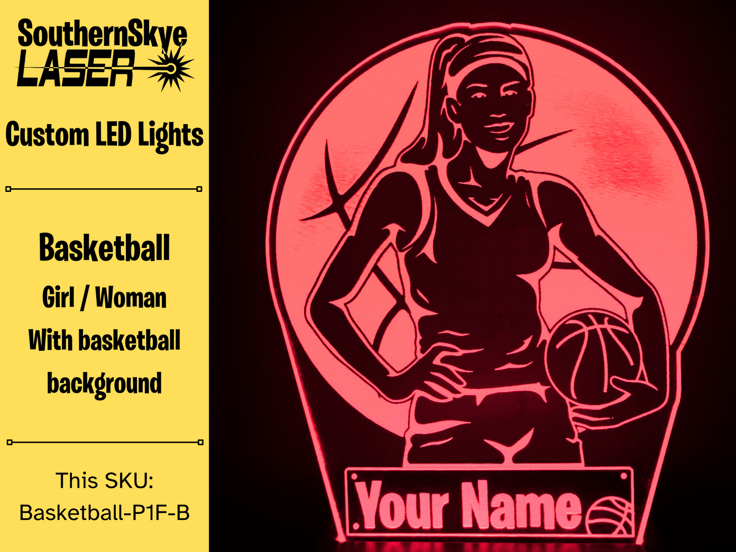 Basketball Girl Woman LED Light, Night Light, Desk Light Personalized Gift, Trophy, Award