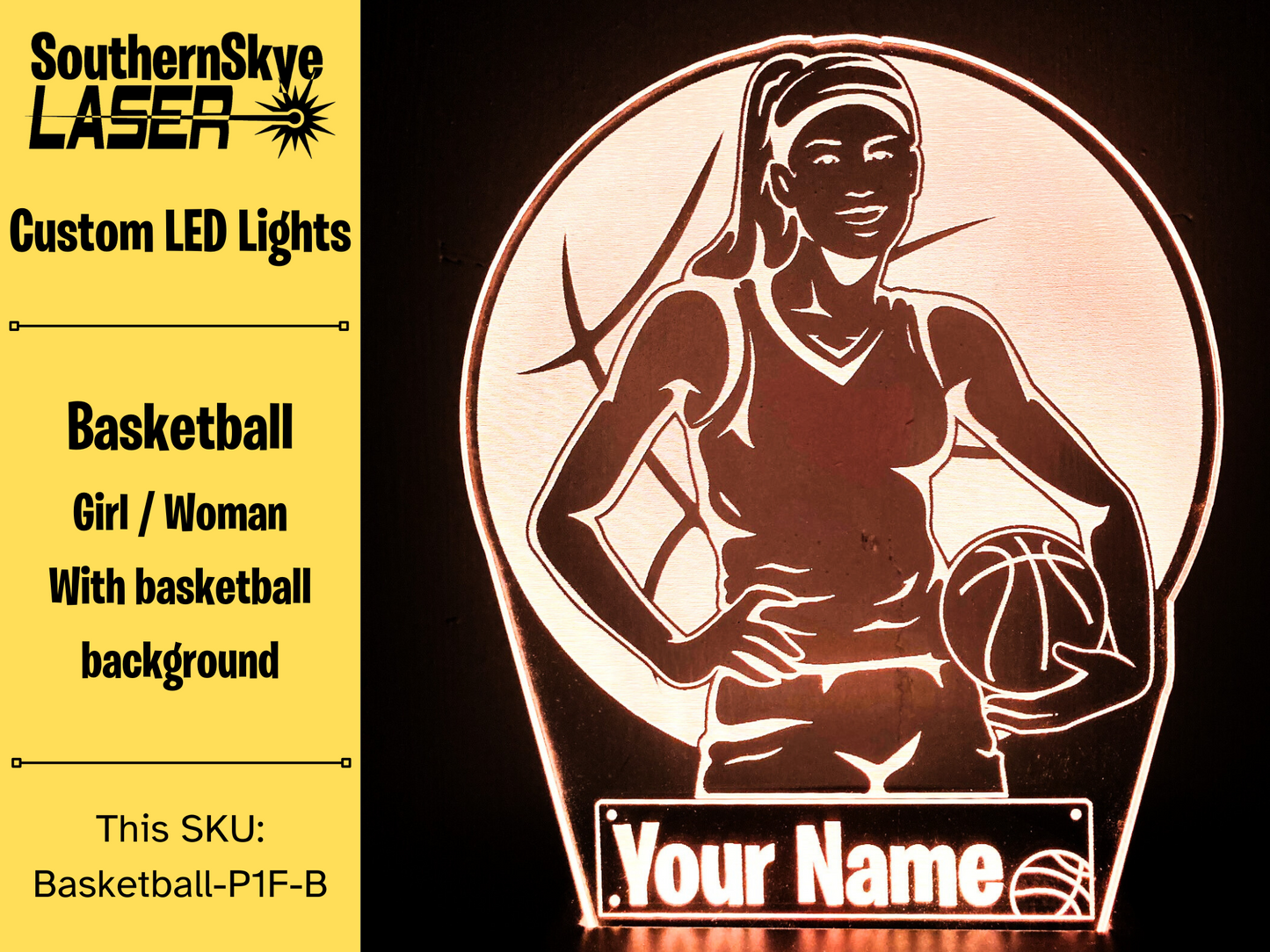 Basketball Girl Woman LED Light, Night Light, Desk Light Personalized Gift, Trophy, Award