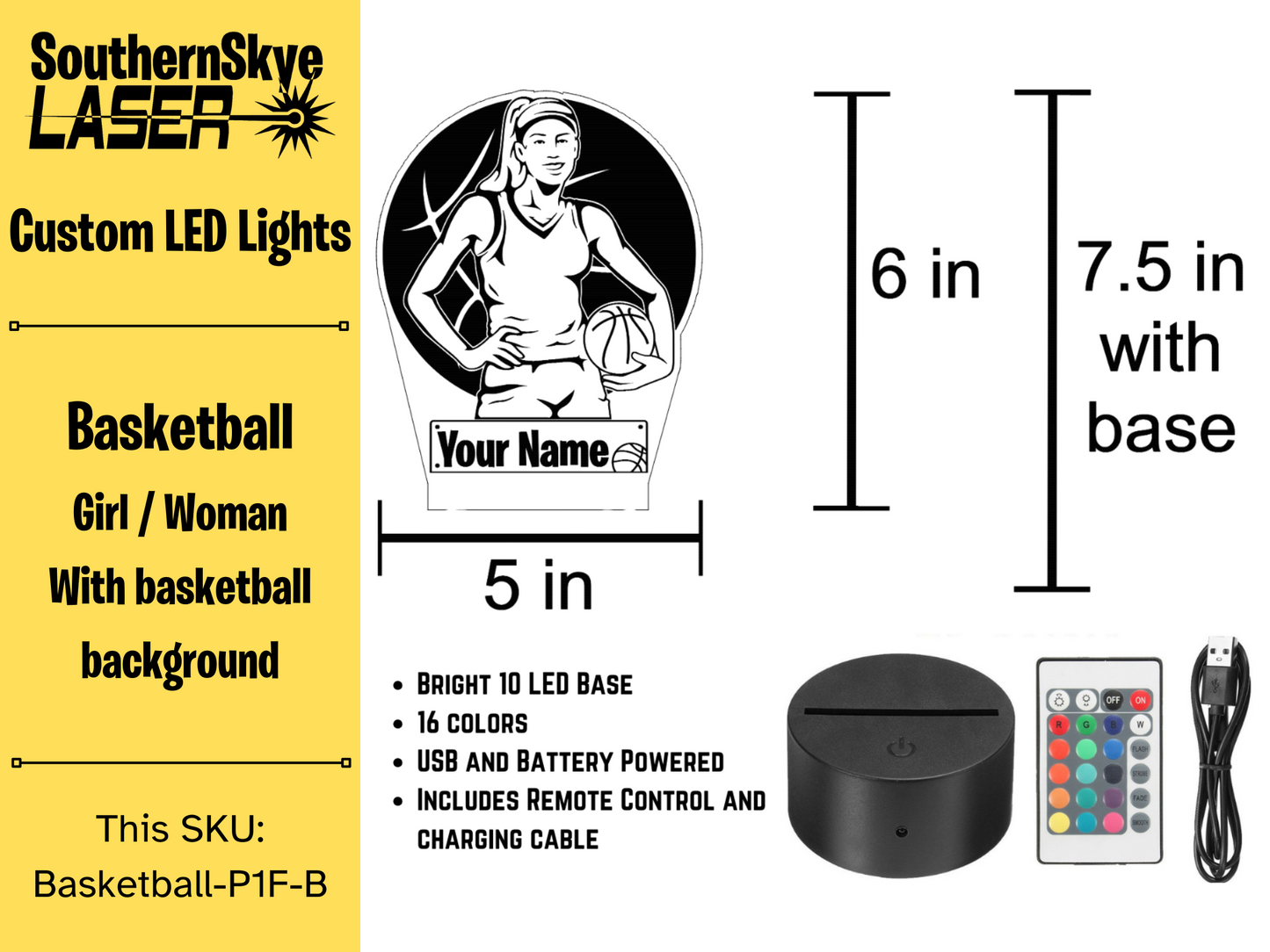 Basketball Girl Woman LED Light, Night Light, Desk Light Personalized Gift, Trophy, Award