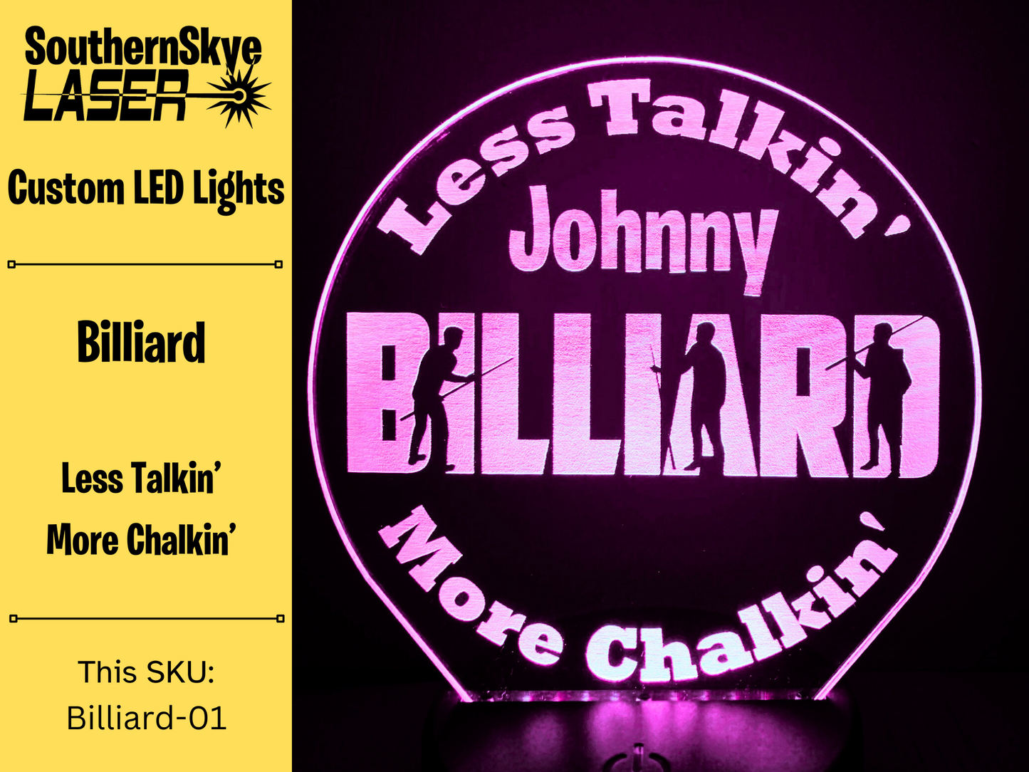 Billiard LED Light Les Talkin' More Chalkin', Night Light, Desk Light Personalized Gift, Trophy, Award