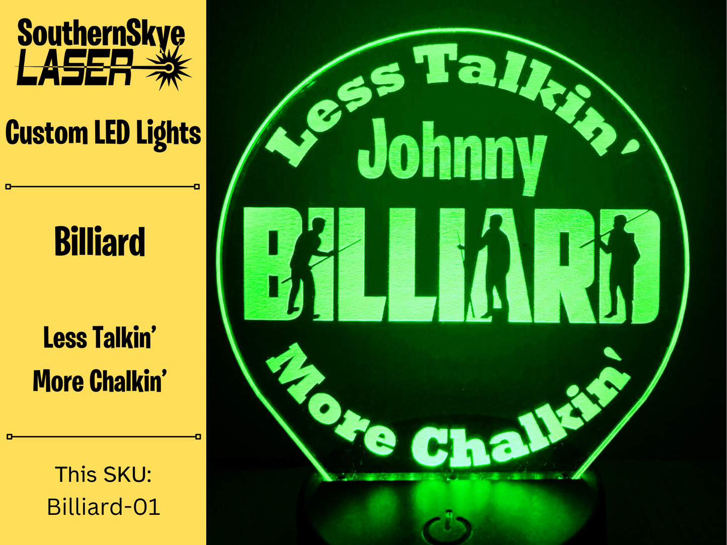 Billiard LED Light Les Talkin' More Chalkin', Night Light, Desk Light Personalized Gift, Trophy, Award