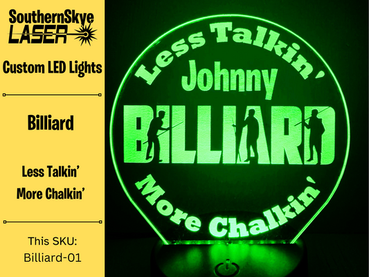 Billiard LED Light Les Talkin' More Chalkin', Night Light, Desk Light Personalized Gift, Trophy, Award