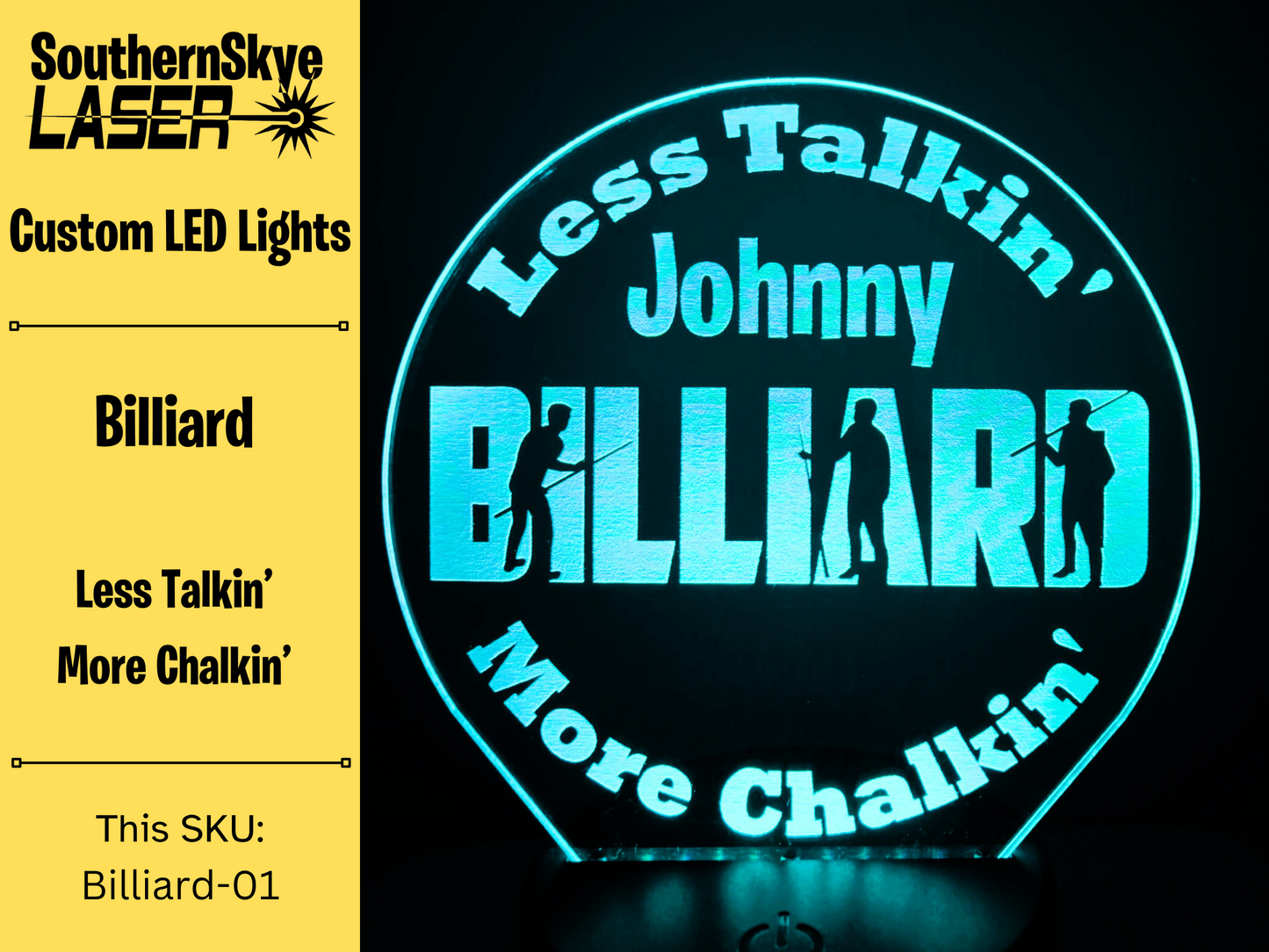 Billiard LED Light Les Talkin' More Chalkin', Night Light, Desk Light Personalized Gift, Trophy, Award