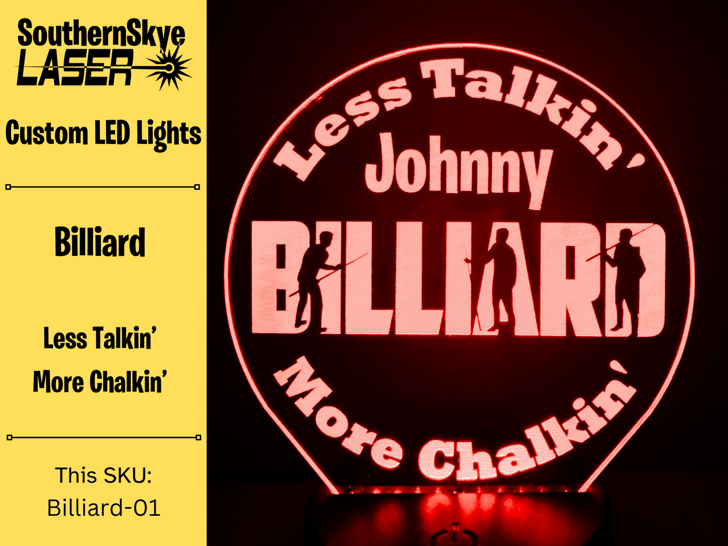 Billiard LED Light Les Talkin' More Chalkin', Night Light, Desk Light Personalized Gift, Trophy, Award