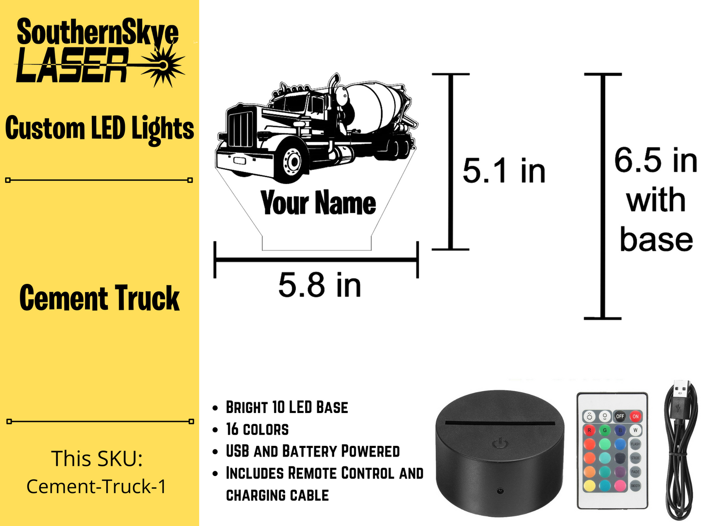 Cement Truck LED Light, Night Light, Desk Light, Personalized Gift