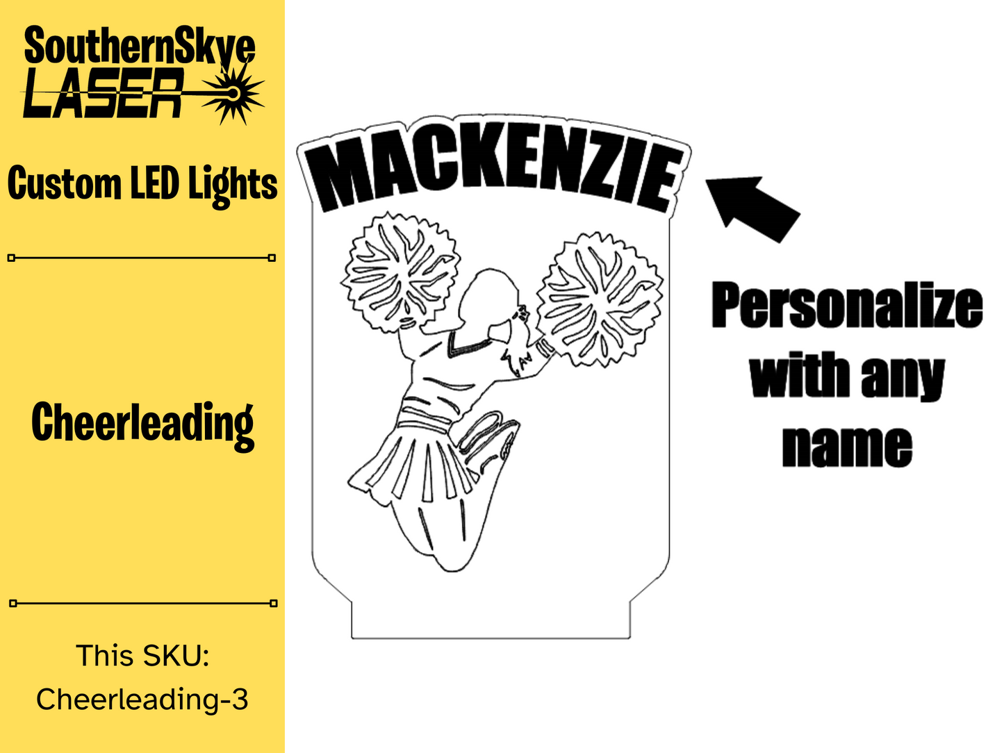 Cheerleader LED Light, Night Light, Desk Light Personalized Gift, Trophy, Award