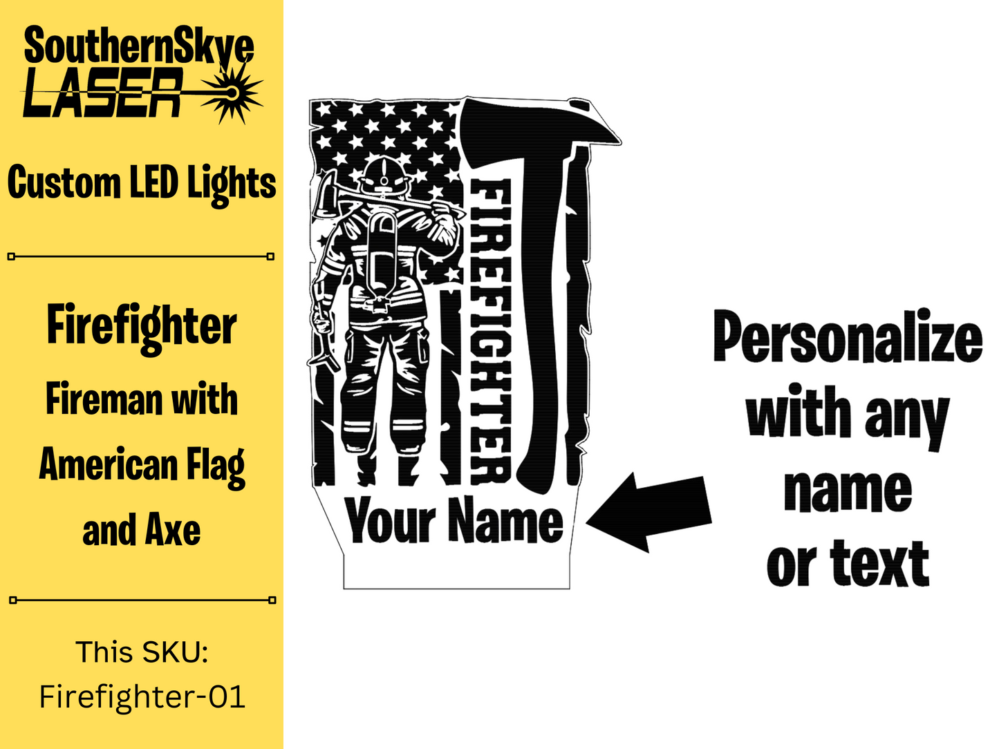 Firefighter LED Light Featuring Firemand with American Flag, Night Light, Desk Light Personalized Gift