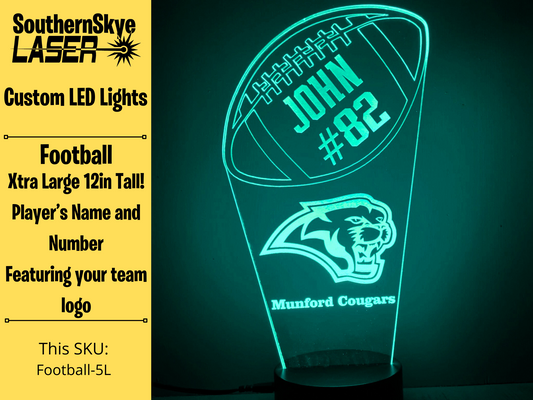 Football LED Light, Night Light, Desk Light Personalized Gift, Trophy, Award - XL 12 in tall