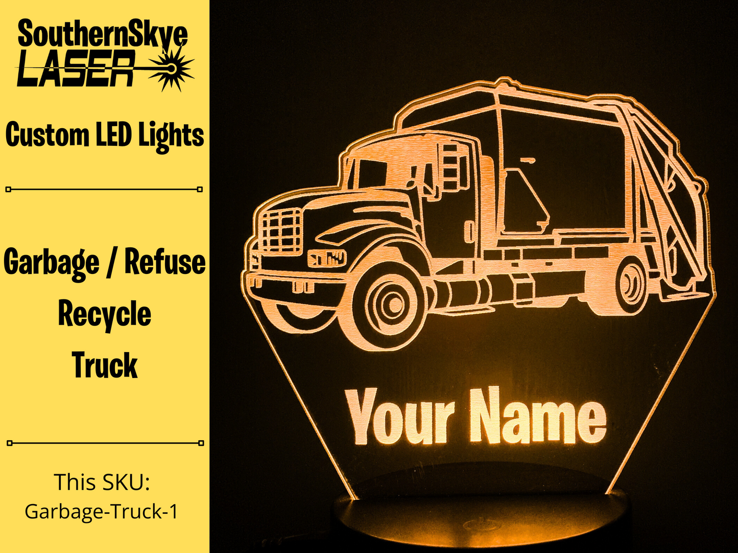 Garbage Refuse Recycling Truck LED Light, Night Light, Desk Light, Personalized Gift