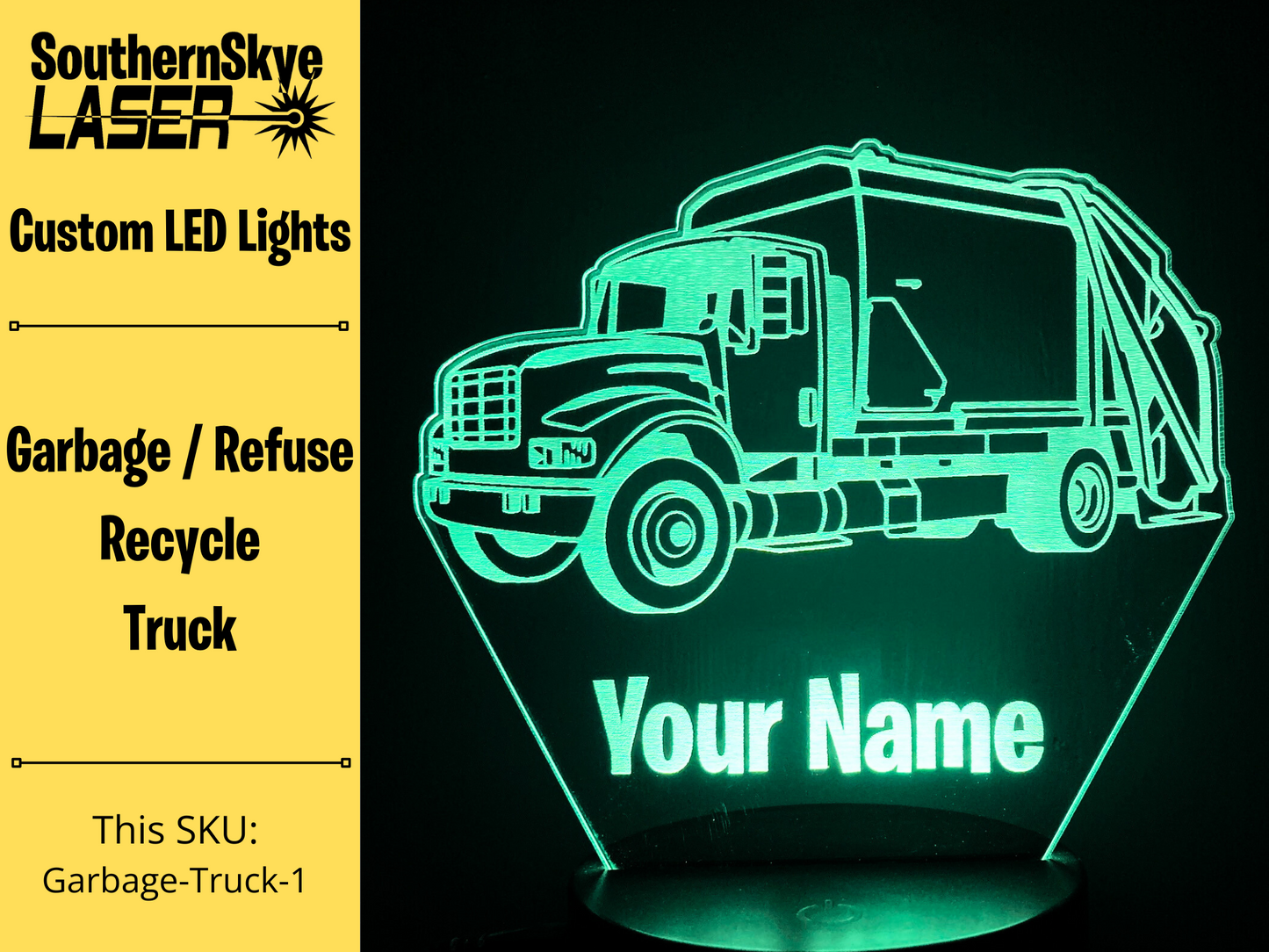 Garbage Refuse Recycling Truck LED Light, Night Light, Desk Light, Personalized Gift