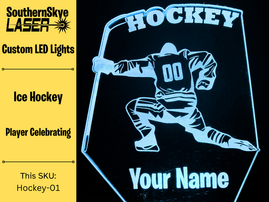 Ice Hockey LED Light Featuring Player Celebrating, Night Light, Desk Light Personalized Gift, Trophy, Award