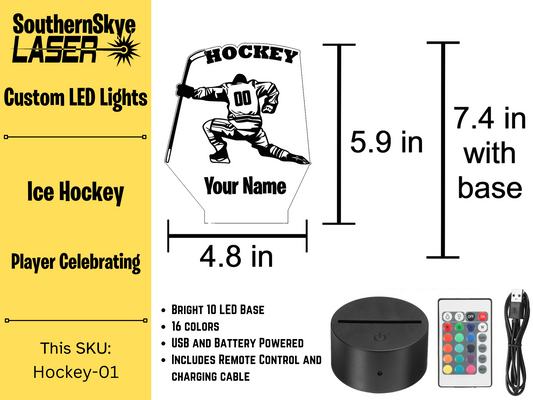 Ice Hockey LED Light Featuring Player Celebrating, Night Light, Desk Light Personalized Gift, Trophy, Award