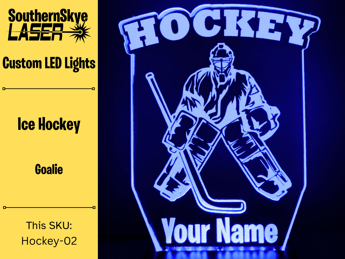 Ice Hockey LED Light Featuring Goalie, Night Light, Desk Light Personalized Gift, Trophy, Award