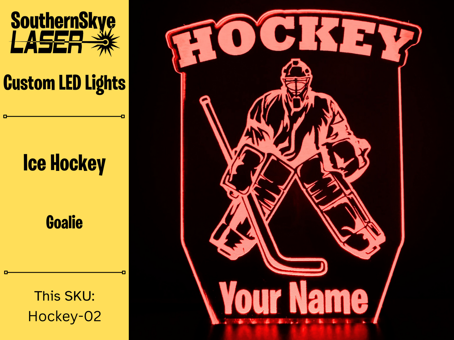 Ice Hockey LED Light Featuring Goalie, Night Light, Desk Light Personalized Gift, Trophy, Award