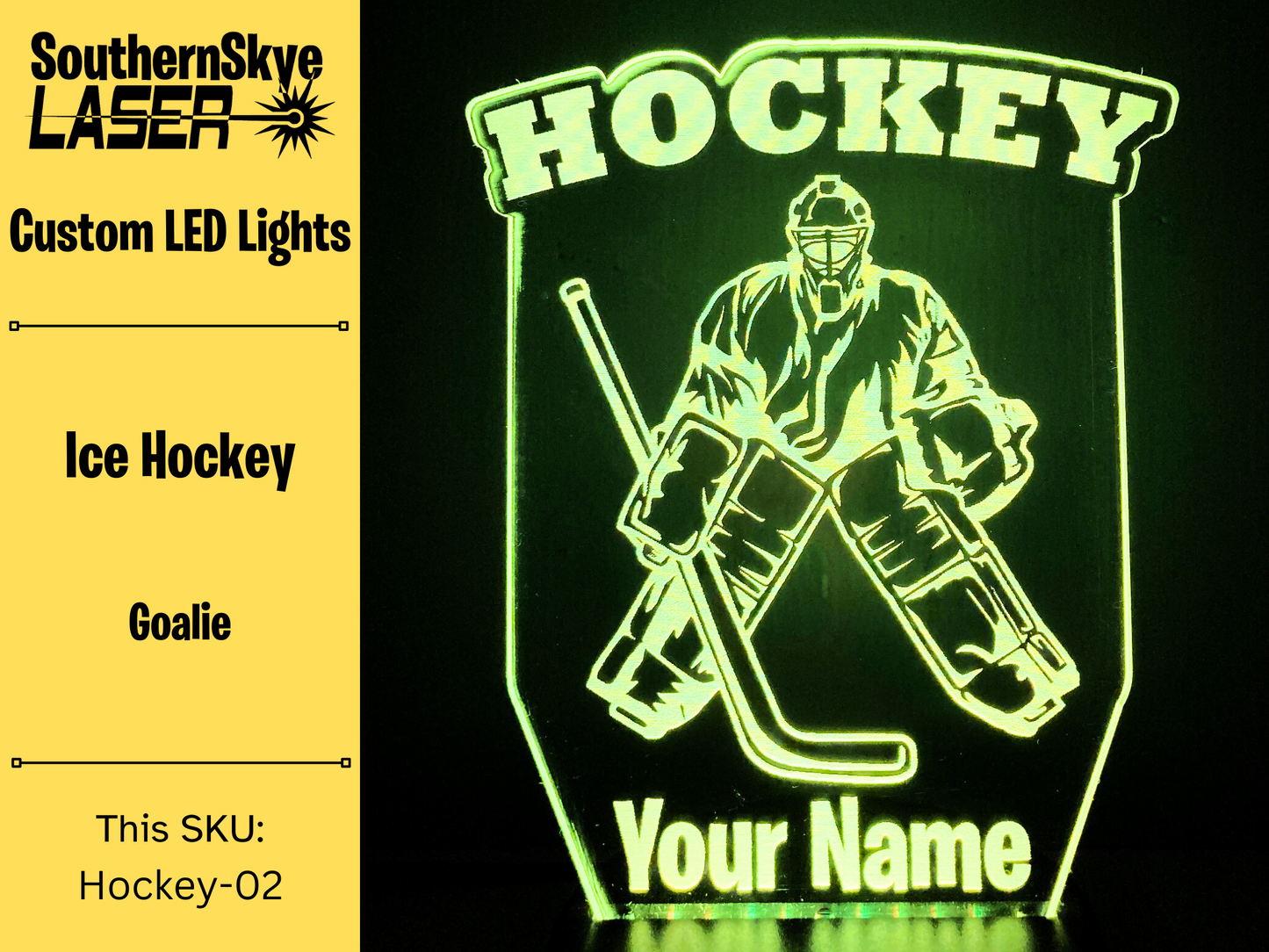 Ice Hockey LED Light Featuring Goalie, Night Light, Desk Light Personalized Gift, Trophy, Award