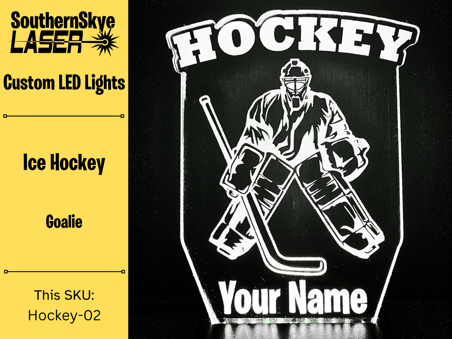 Ice Hockey LED Light Featuring Goalie, Night Light, Desk Light Personalized Gift, Trophy, Award