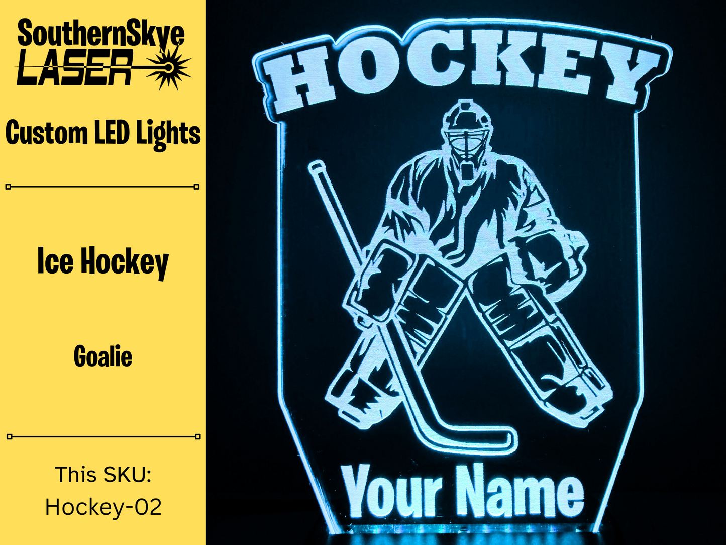 Ice Hockey LED Light Featuring Goalie, Night Light, Desk Light Personalized Gift, Trophy, Award