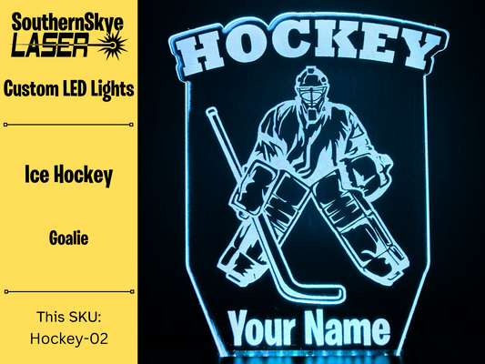 Ice Hockey LED Light Featuring Goalie, Night Light, Desk Light Personalized Gift, Trophy, Award