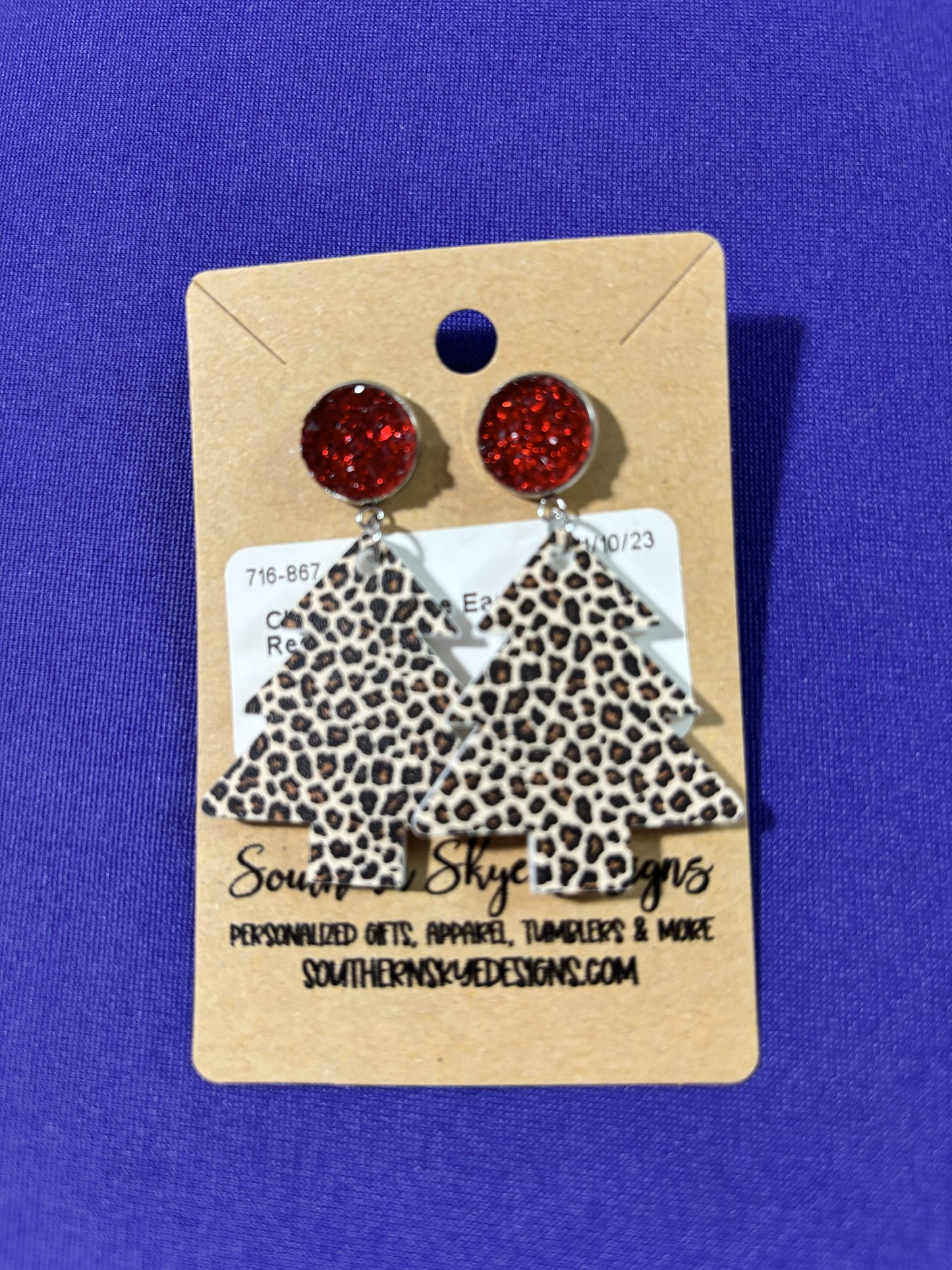 Red Sparkle & Leopard Christmas Tree Earring