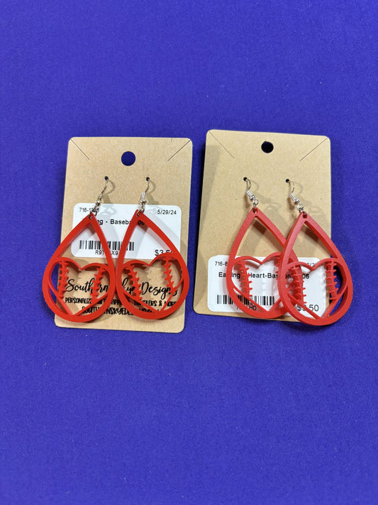 Baseball Heart Earrings #2