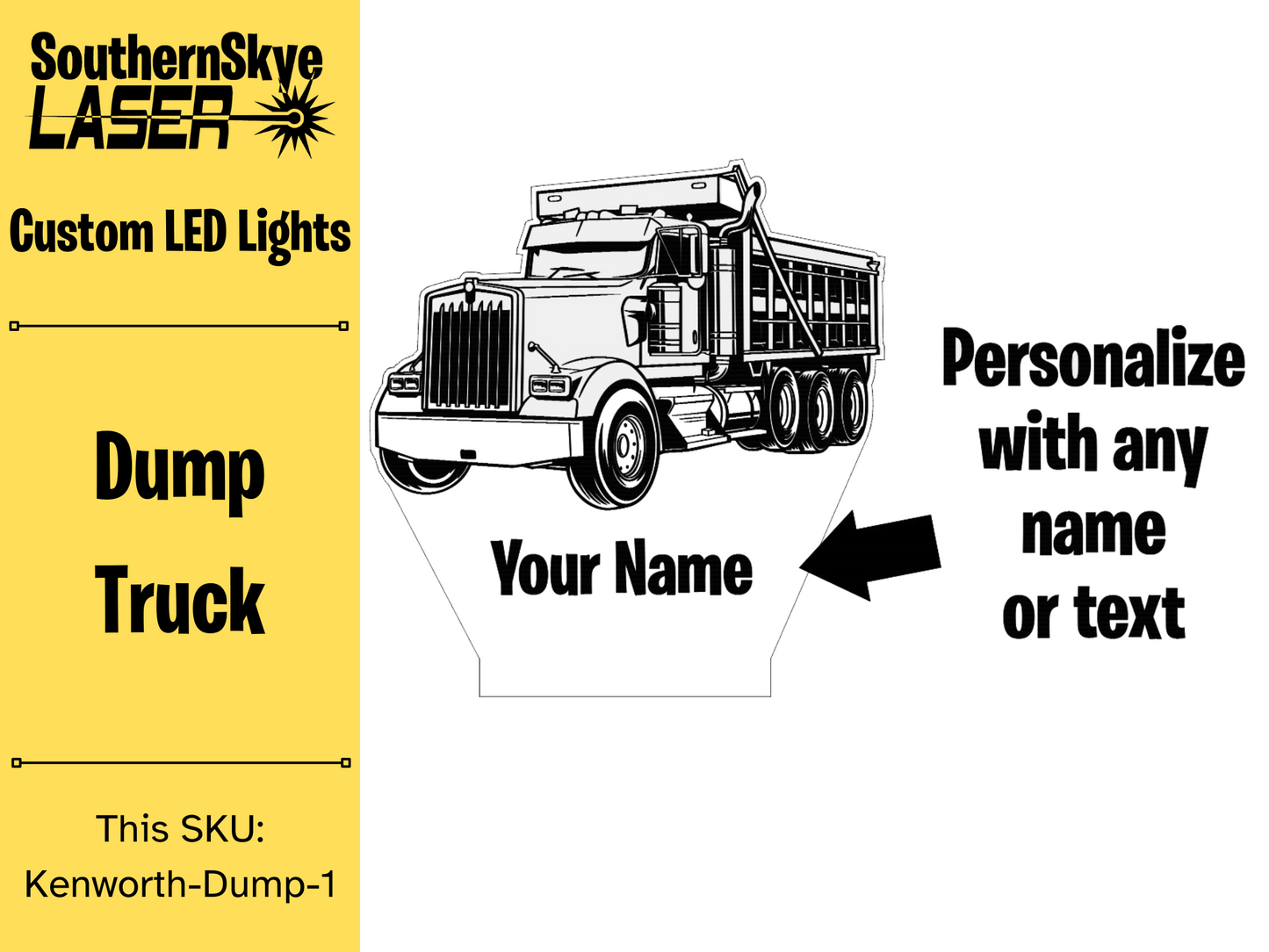 Kenworth Dump Truck LED Light, Night Light, Desk Light, Personalized Gift