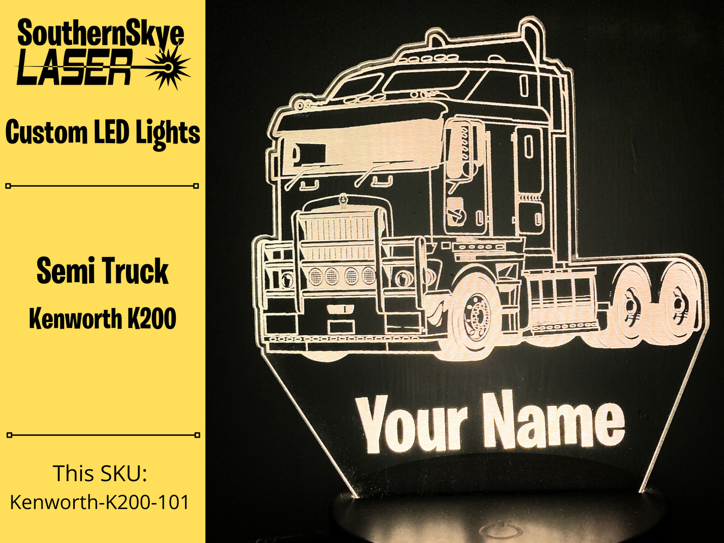 Semi Truck Kenworth K200 LED Light, Night Light, Desk Light, Personalized Gift