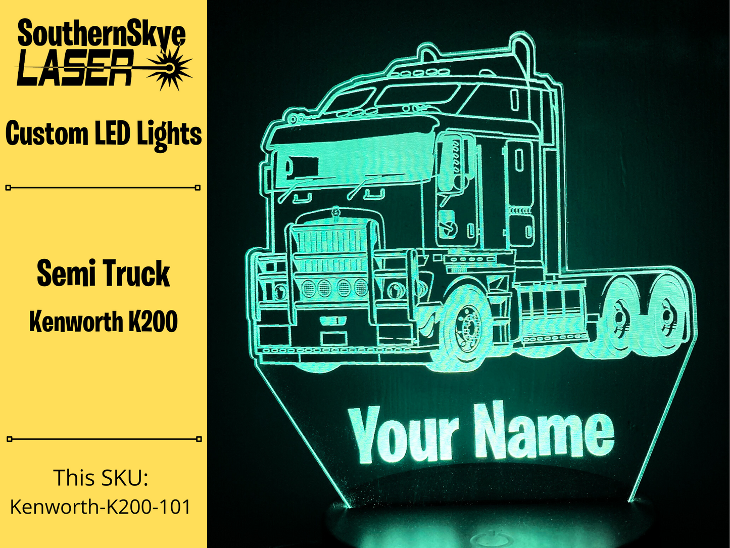 Semi Truck Kenworth K200 LED Light, Night Light, Desk Light, Personalized Gift