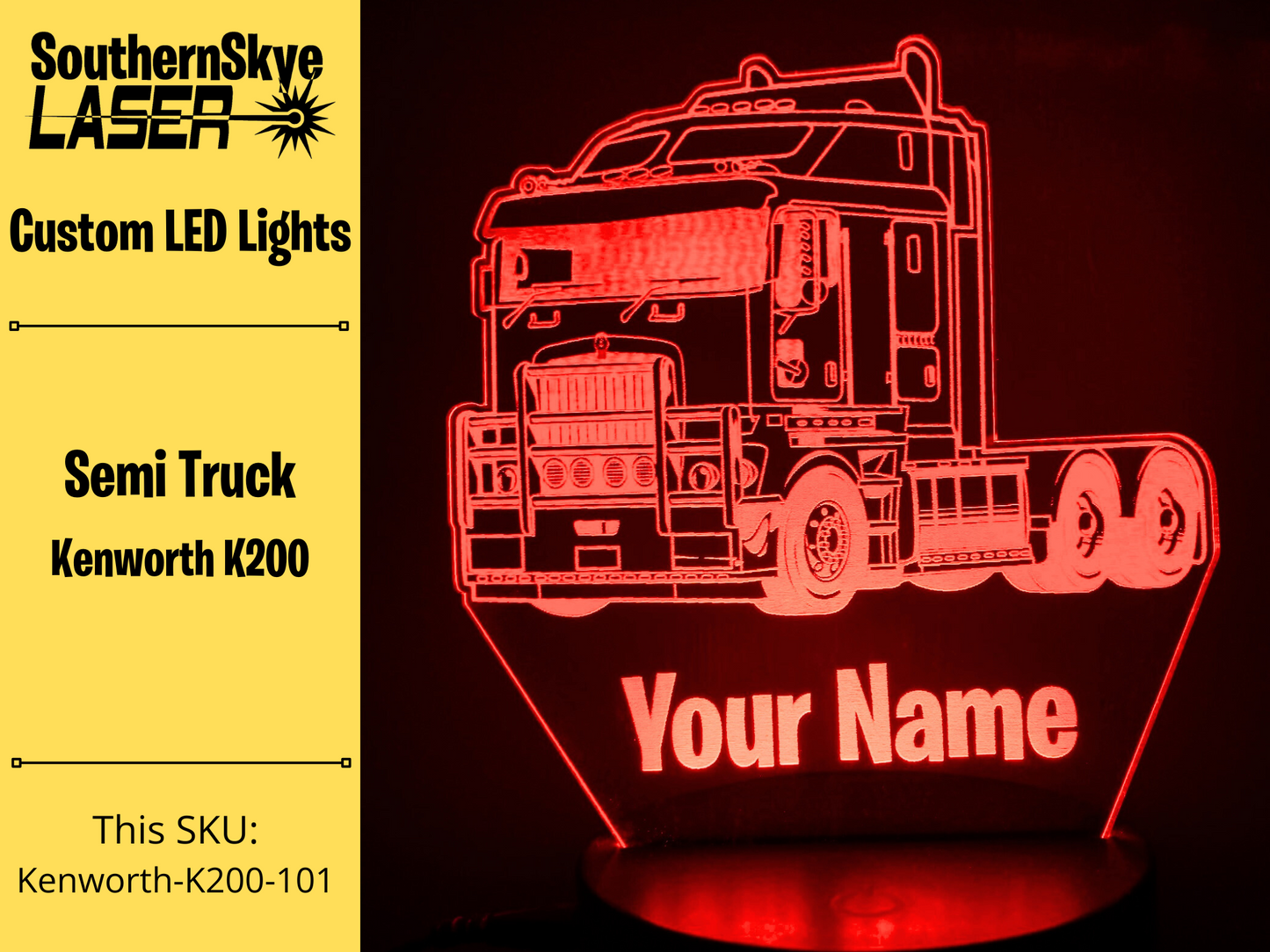 Semi Truck Kenworth K200 LED Light, Night Light, Desk Light, Personalized Gift