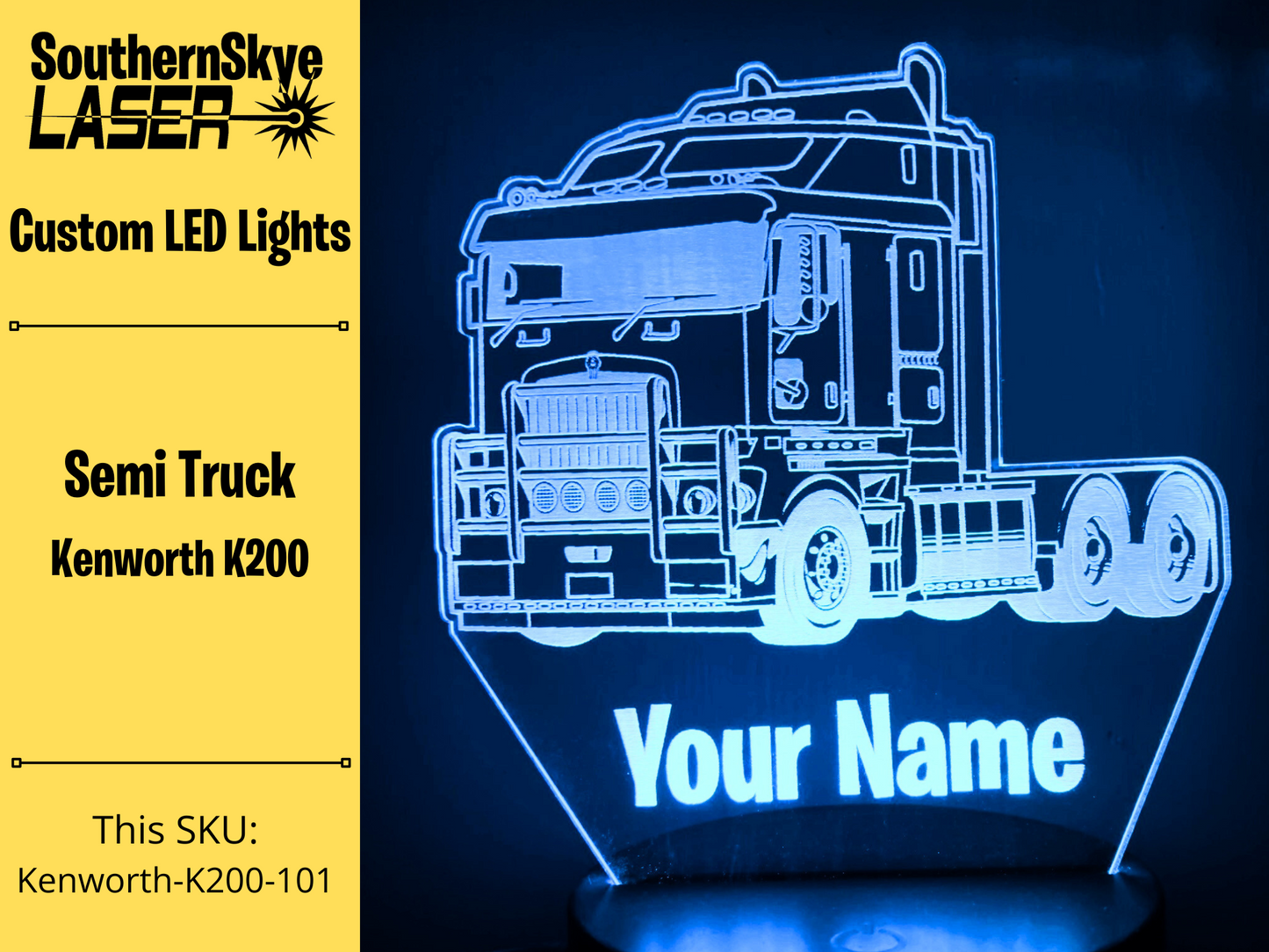 Semi Truck Kenworth K200 LED Light, Night Light, Desk Light, Personalized Gift