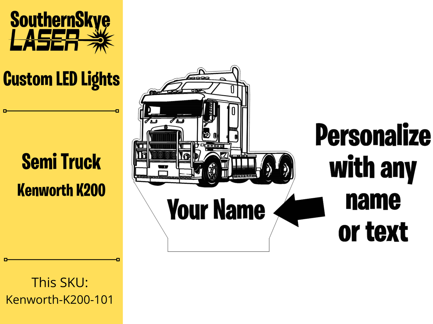 Semi Truck Kenworth K200 LED Light, Night Light, Desk Light, Personalized Gift