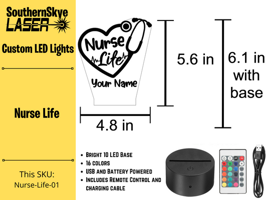 Nurse Life, LED Light, Night Light, Desk Light Personalized Gift
