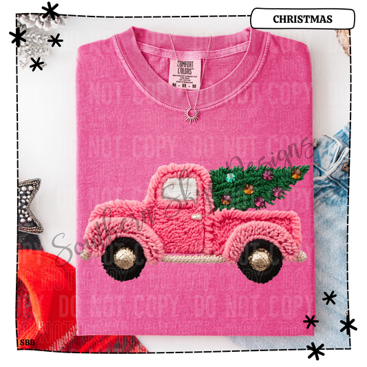 Pink Christmas Truck Faux Yarn