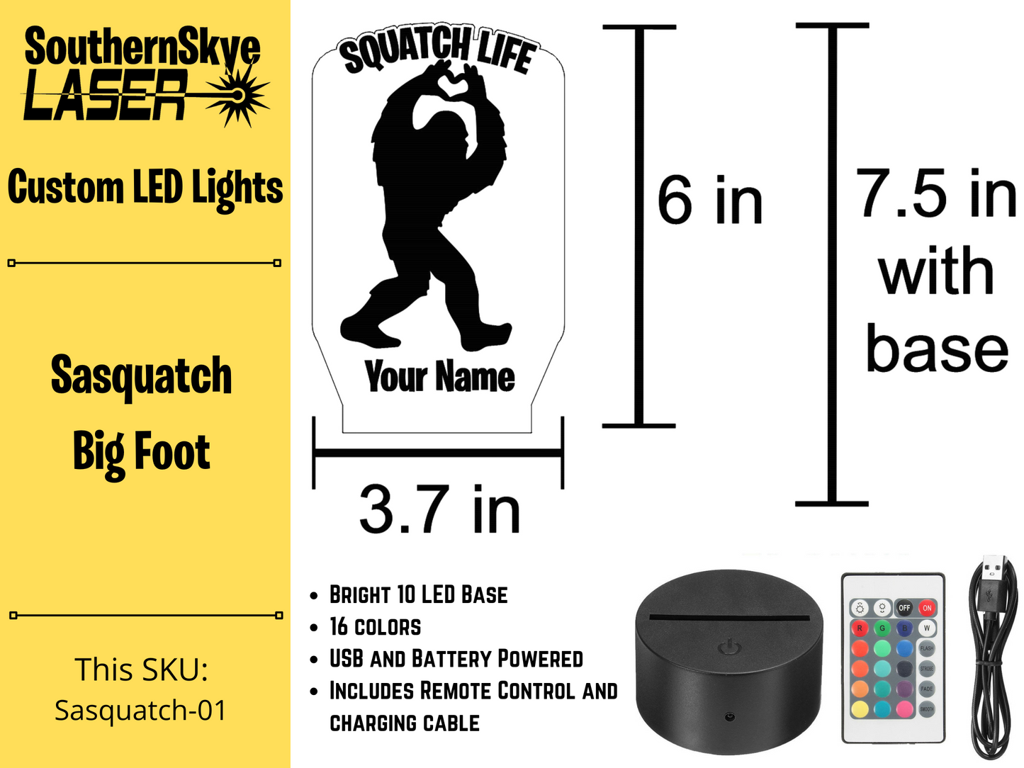 Sasquatch, Squatch Life, Big Foot LED Light, Night Light, Desk Light Personalized Gift