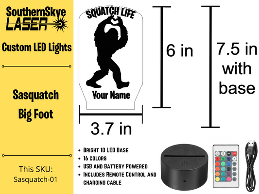 Sasquatch, Squatch Life, Big Foot LED Light, Night Light, Desk Light Personalized Gift