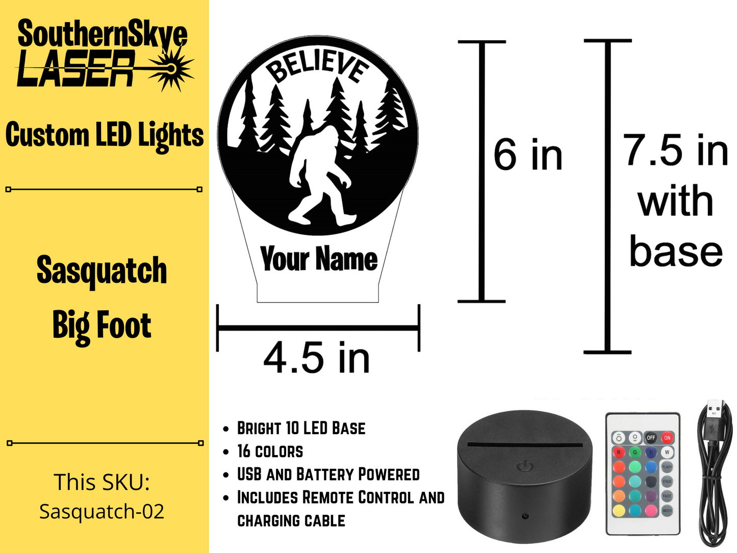 Sasquatch, Squatch Life, Big Foot LED Light, Night Light, Desk Light Personalized Gift