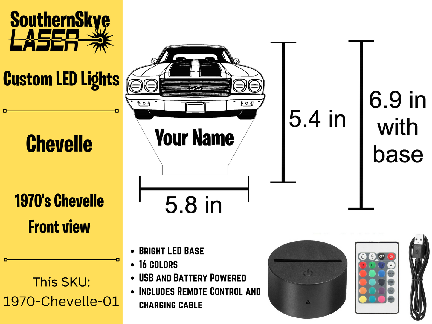 Chevy Chevelle LED Light, Night Light, Desk Light, Personalized Gift, Car Show Trophy