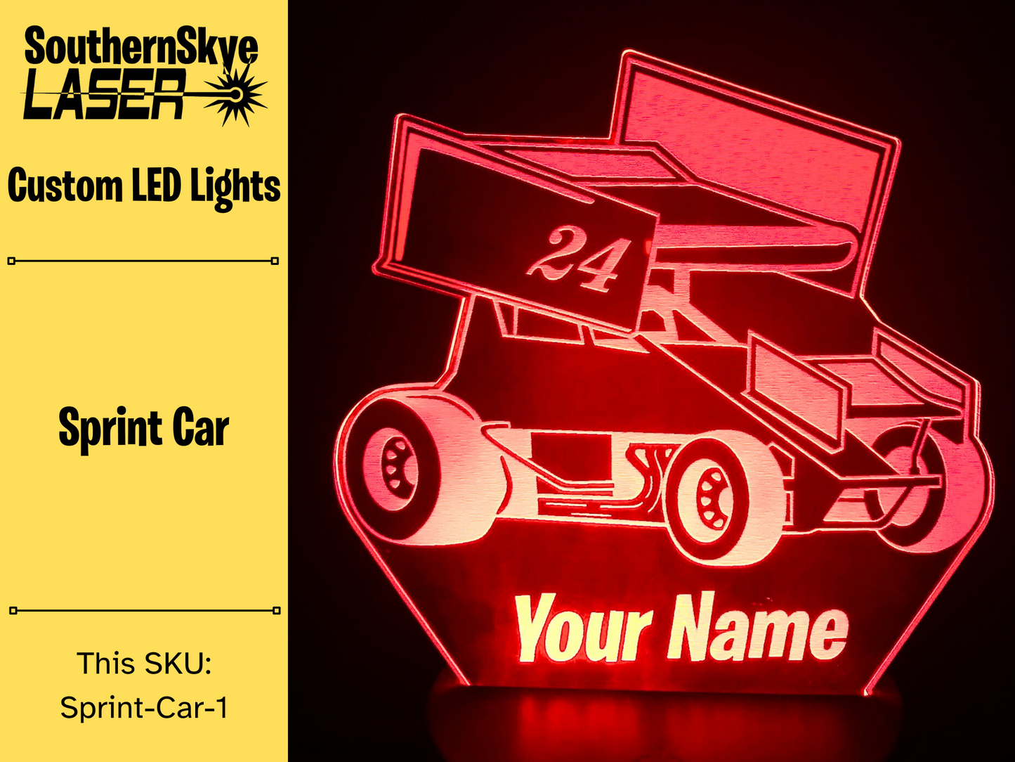 Sprint Car, Racing LED Light, Night light, Desk Light, Personalized Gift, Trophy, Award