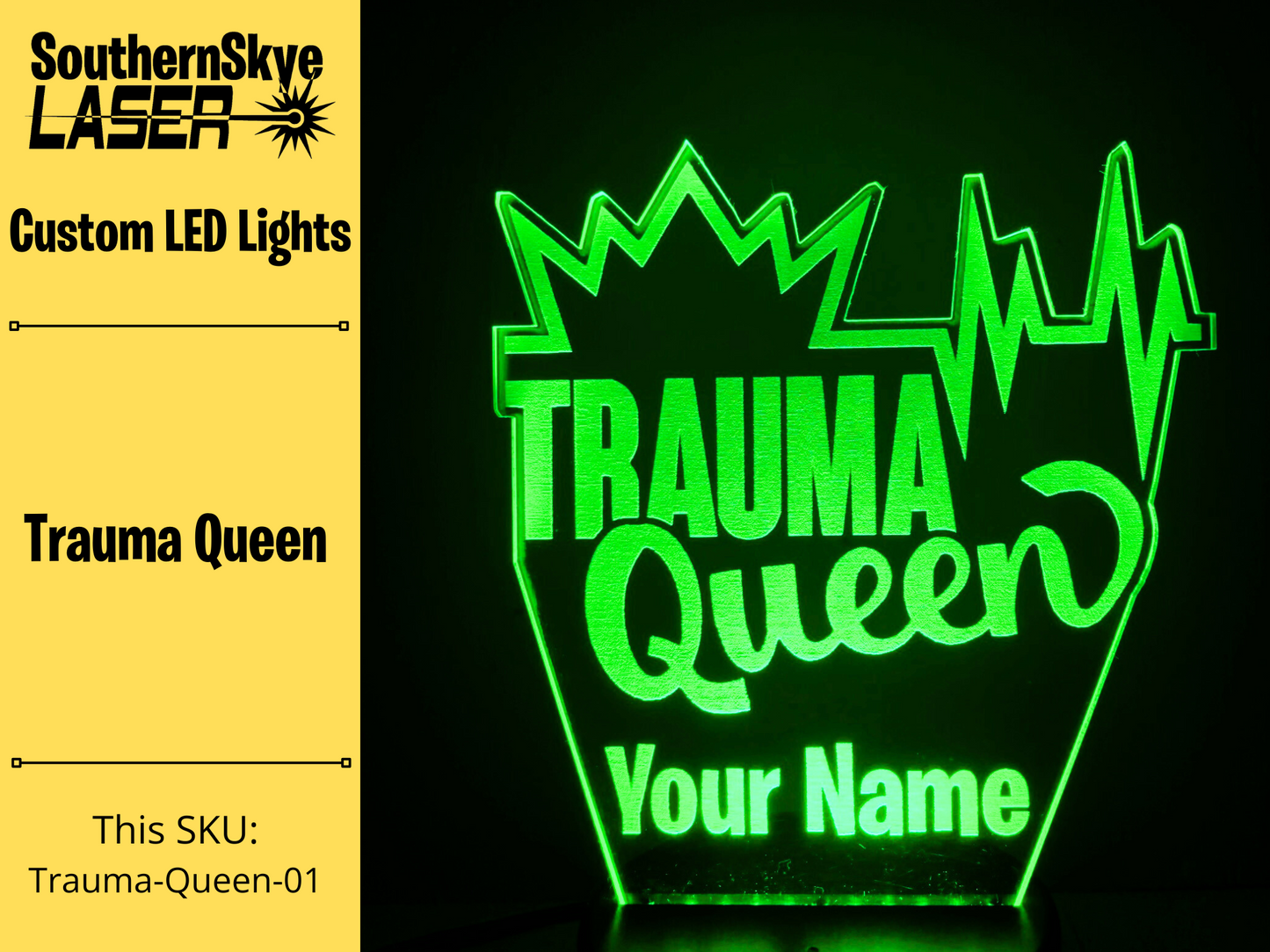 Trauma Queen, LED Light, Night Light, Desk Light Personalized Gift for trauma nurses