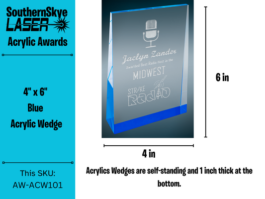 4" x 6" Blue Acrylic Wedge Trophy, Award