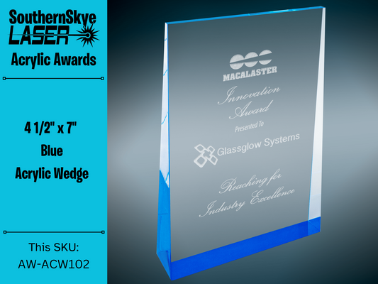 4 1/2" x 7" Blue Acrylic Wedge Trophy, Award