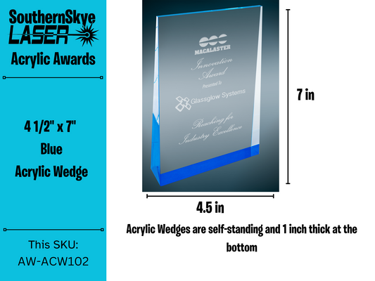 4 1/2" x 7" Blue Acrylic Wedge Trophy, Award