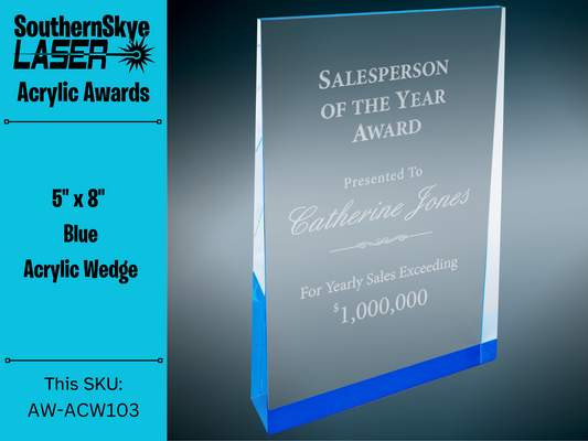5" x 8" Blue Acrylic Wedge Trophy, Award