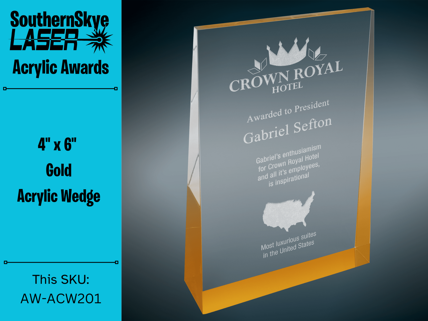 4" x 6" Gold Acrylic Wedge Trophy, Award