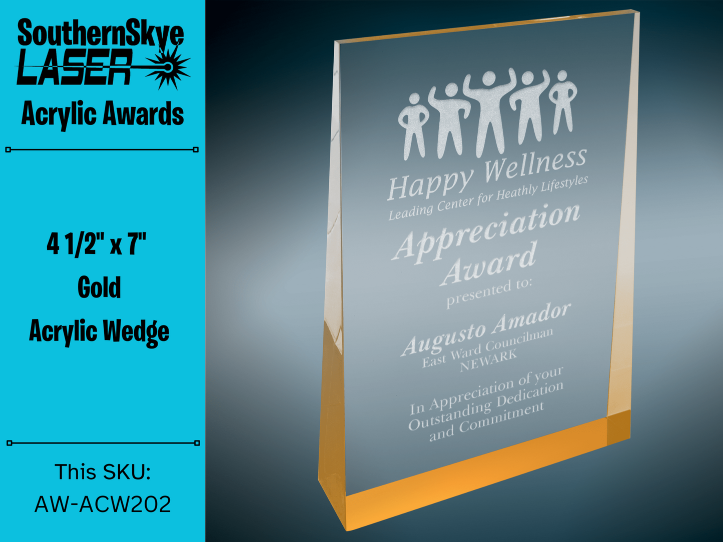 4 1/2" x 7" Gold Acrylic Wedge Trophy, Award