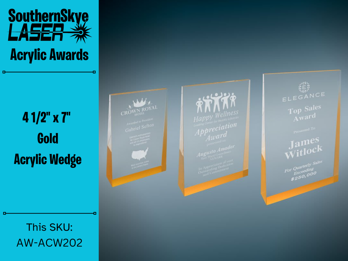 4 1/2" x 7" Gold Acrylic Wedge Trophy, Award