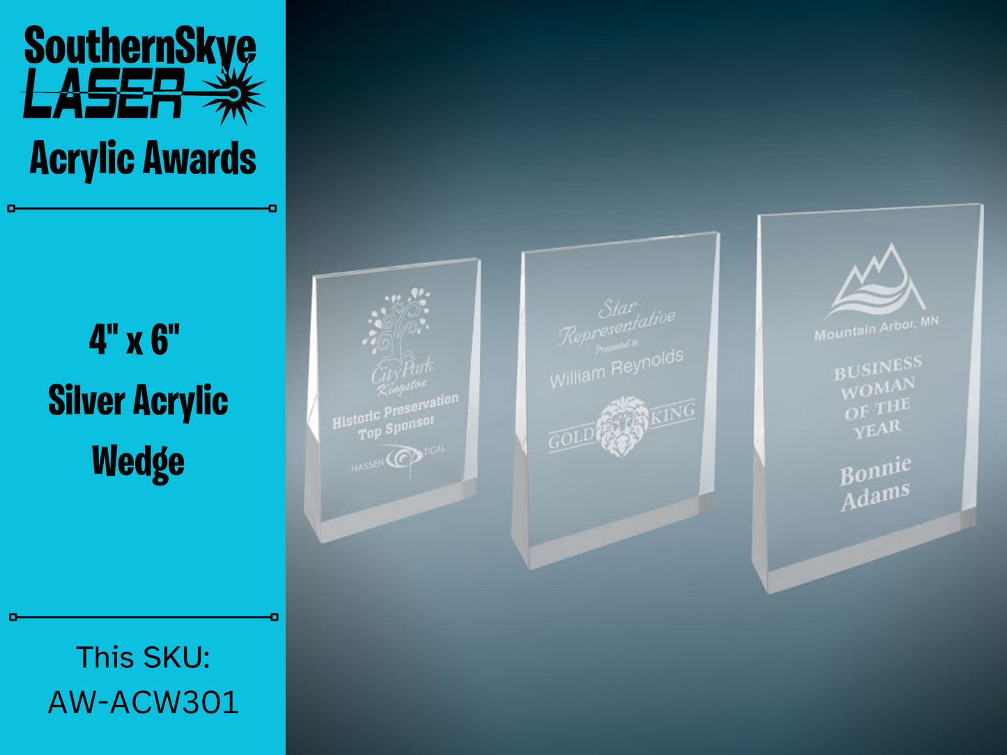 4" x 6" Silver Acrylic Wedge Trophy, Award