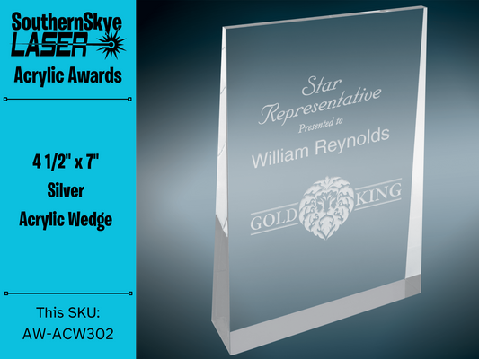 4 1/2" x 7" Silver Acrylic Wedge Trophy, Award