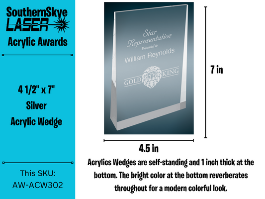 4 1/2" x 7" Silver Acrylic Wedge Trophy, Award
