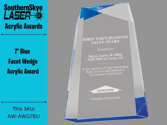 7" Blue Facet Wedge Acrylic Award, Trophy