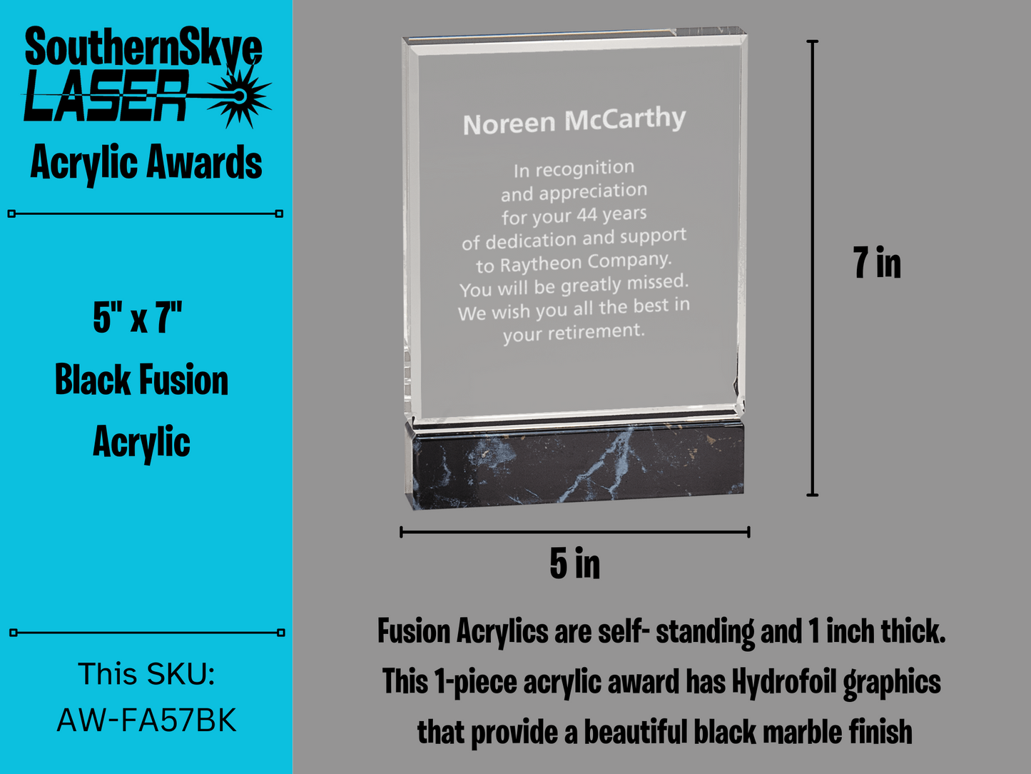 5" x 7" Black Fusion Acrylic Trophy, Award